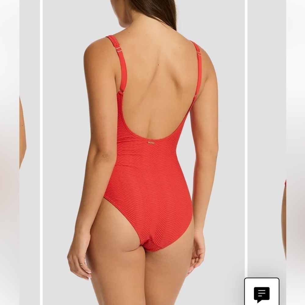 Sea level Caracas textured one piece swimsuit spice red size 4 - Picture 2 of 12